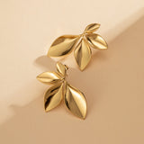 Titanium steel earrings, fashionable leaf petals, stainless steel earrings, genuine gold plated earrings
