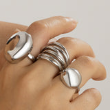 Geometric Metal Wind Lava Line Ring Set Irregular Smooth Surface Opening Texture Retro Rings