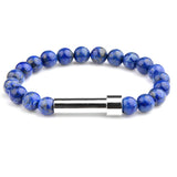 Lapis lazuli stainless steel round tube knob bracelet with wishing paper strips
