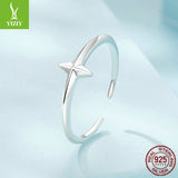 Yinziyun new minimalist plain silver cross opening ring, fashionable and versatile, three-dimensional s925 pure silver ring