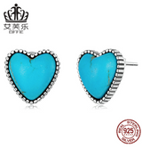 EIFFIE Original Sterling Silver S925 Love Turquoise Earrings Simple Heart-Shaped Gemstone Earrings