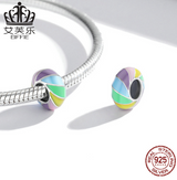 Sterling Silver S925 DIY Beaded Rainbow Spacer Color Drop Oil Simple Popular Bead Bracelet Accessories