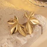 Titanium steel earrings, fashionable leaf petals, stainless steel earrings, genuine gold plated earrings