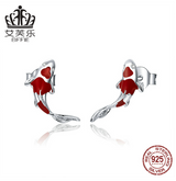 EIFFIE Fashion Sterling Silver Lucky Koi Earrings Platinum Plated Simple Earrings S925 Temperament New Year Earrings