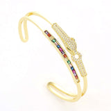 Fashionable copper micro inlaid hip-hop double layer open leopard head bracelet