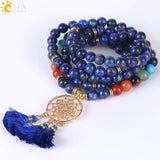 CSJA Japamala 108 Mala Beads 8MM Natural Stone Bracelet Dream Catcher Tassel Charm Bracelet Chakra Prayer Rosary Jewelry