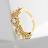 Geometric Square Water Drop Zircon Ring for Women, European and American Fashion Retro Open Ring
