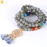 CSJA Japamala 108 Mala Beads 8MM Natural Stone Bracelet Dream Catcher Tassel Charm Bracelet Chakra Prayer Rosary Jewelry
