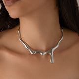 Lava droplet liquid metal collar for women, simple circular ring, irregular choker