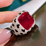 Gemstone Rings  Silver Leopard Print Resizable Rings Wedding Party Fine Jewelry