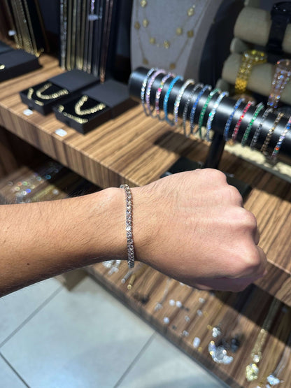 Pulsera Tenis 3 mm Crema Plata All In Men Joyeria