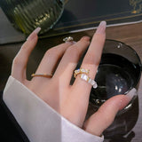 Backgammon Bamboo Ring Female Fashion Personality Niche Design High Quality Zircon Open Ring Korean Style