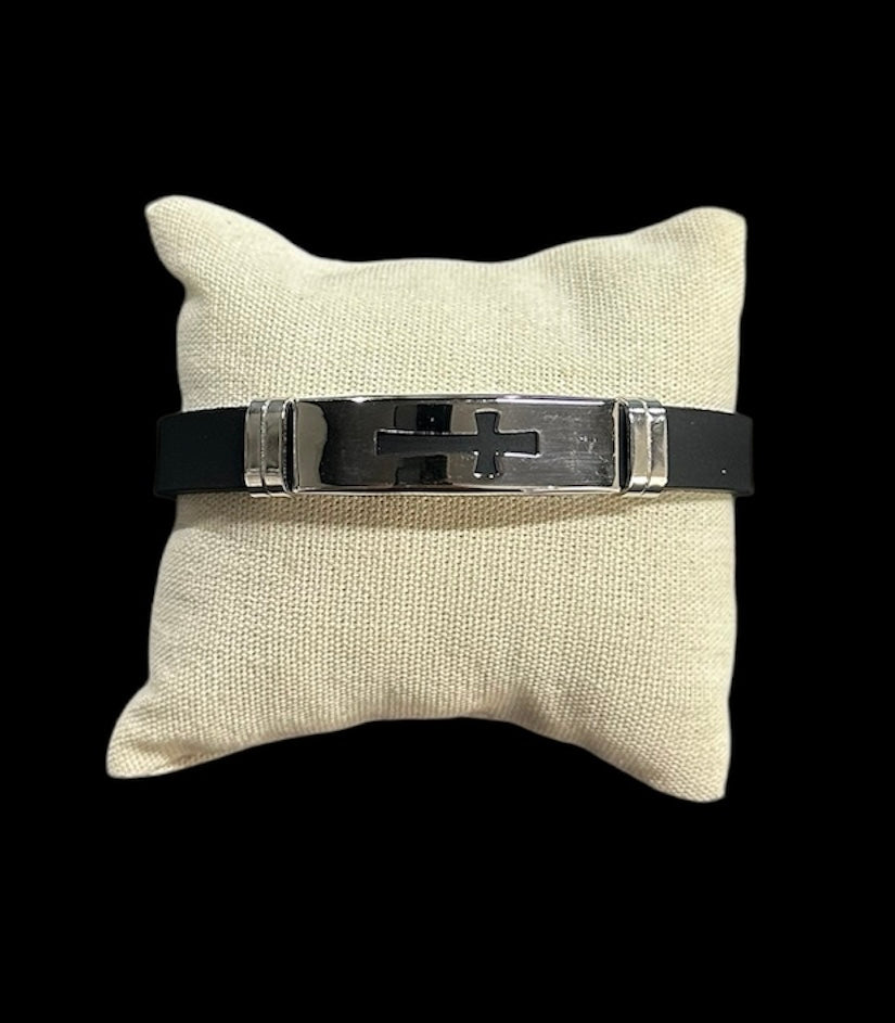 Pulsera Acero y Caucho Cruz All In Men Joyeria
