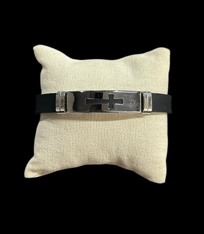 Pulsera Acero y Caucho Cruz All In Men Joyeria