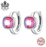 EIFFIE Original S925 Sterling Silver Mocha Fluorescent Ear Buckle Pink Gem Simple Earrings Stud Earrings