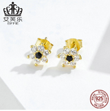 Avelle Foreign Trade Jewelry Small Flower Zircon Earrings Sterling Silver S925 Gold-Plated Earrings Fashion Simple Hot Selling Silver Earrings