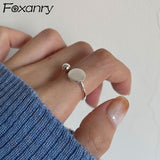 FOXANRY 925 Stamp Open Rings Fashion Hip Hop Vintage Simple Round Ball Wafer Design Birthday Party Jewelry
