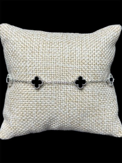 Pulsera VC Negra Plata Trebol Mini Acero Inoxidable All In Men Joyeria