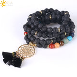 CSJA Japamala 108 Mala Beads 8MM Natural Stone Bracelet Dream Catcher Tassel Charm Bracelet Chakra Prayer Rosary Jewelry