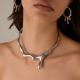 Lava droplet liquid metal collar for women, simple circular ring, irregular choker