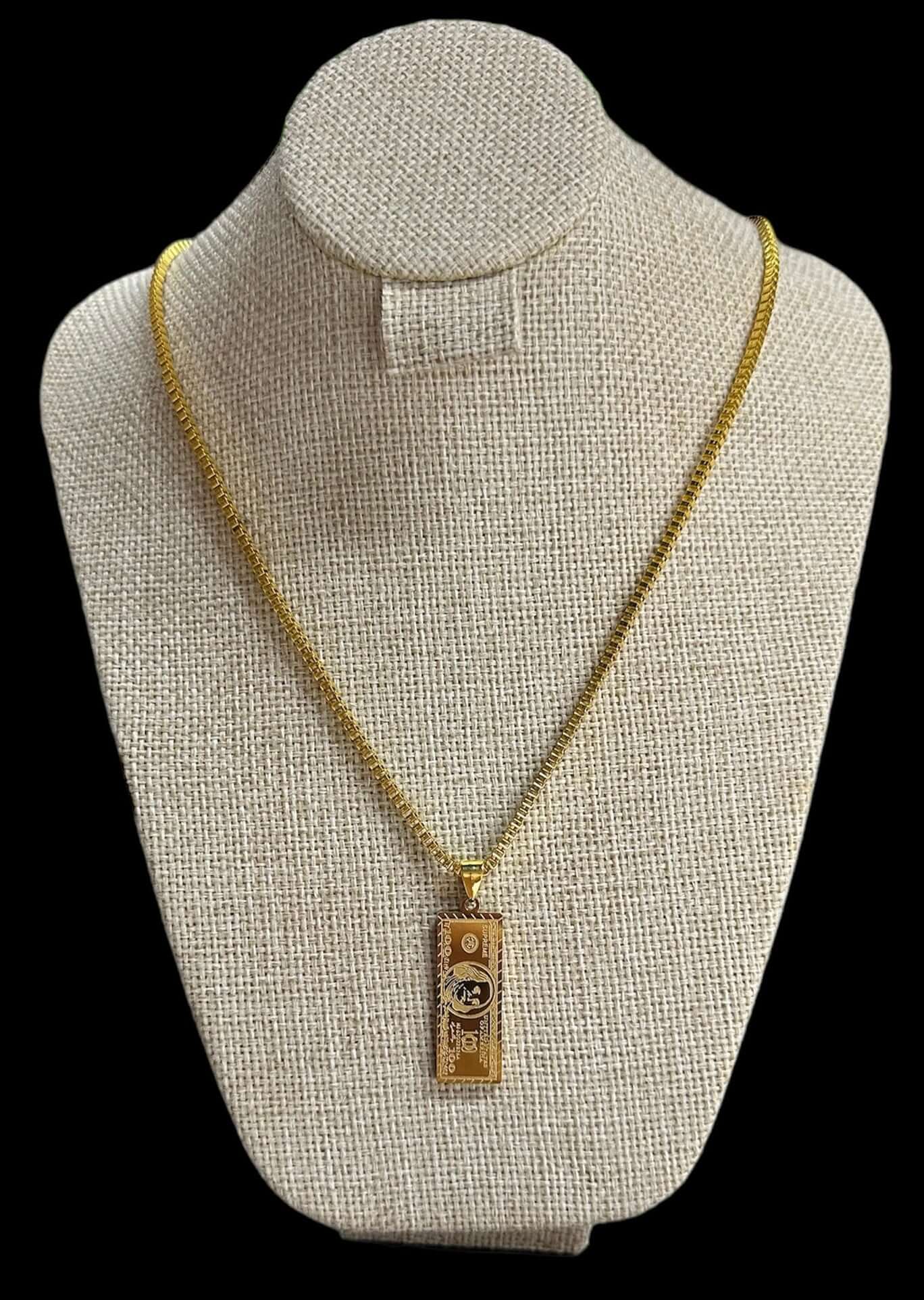 Cadena Dorada con Dije Billete 100 Dls All In Men Joyeria