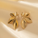 Titanium steel earrings, fashionable leaf petals, stainless steel earrings, genuine gold plated earrings
