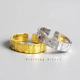 S925 Sterling Silver Irregular Gold And Silver Foil Paper Pattern Ring Personality Ring Women's Silver Jewelry
