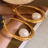Large Oval Earrings Freshwater Pearl Earrings