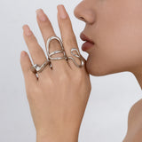 Minimally irregular lava open smooth ring set, niche hollow arc-shaped design ring
