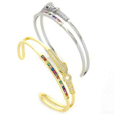Fashionable copper micro inlaid hip-hop double layer open leopard head bracelet