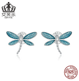EIFFIE Original Fashion Sterling Silver Blue Small Dragonfly Earrings S925 Earrings Girls Zircon Oil Drop Earrings