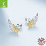 Yinziyun original personalized color separation electroplated wing earrings with three-dimensional texture for men and women 925 pure silver wing earrings