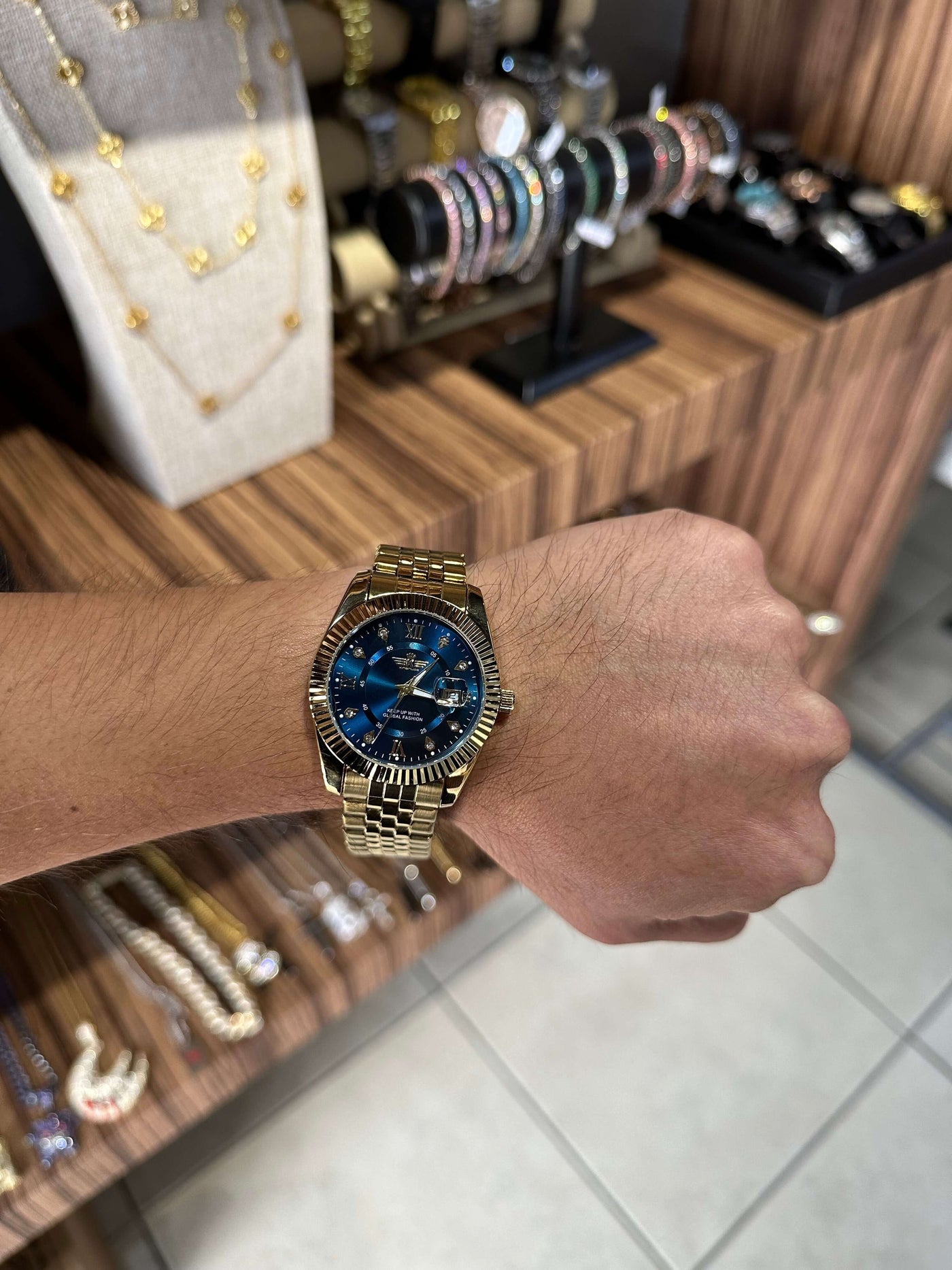 Reloj Tipo Rlx Dorado Azul All In Men Joyeria
