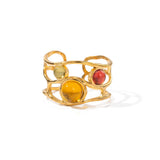Light luxury retro palace style colorful inlaid open ring collection grid design titanium steel hand jewelry
