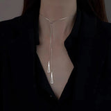 New 925 Sterling Silver Sweater Chain Women's Niche Design Long Pendant Geometric Necklace