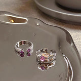Niche design sense zircon love flower ring set female retro personality simple and versatile temperament ring with adjustable opening