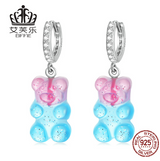 Avelle Fashion Fantasy Sterling Silver s925 Candy Bear Ear Buckle Color Resin Zircon Animal Earrings