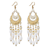 Bohemian Ethnic Earrings Long Vintage Tassel Bead Earrings Carved Earrings
