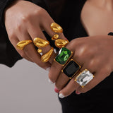 Diamond inlaid geometric ring women's textured titanium steel gold-plated index finger ring
