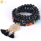 CSJA Japamala 108 Mala Beads 8MM Natural Stone Bracelet Dream Catcher Tassel Charm Bracelet Chakra Prayer Rosary Jewelry