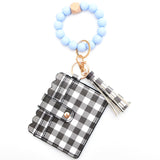 Colorful Silicone Bead Bracelet Card Holder PU Tassel Women's Wallet Keychain Silicone Beaded Bracelet