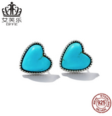 EIFFIE Original Sterling Silver S925 Love Turquoise Earrings Simple Heart-Shaped Gemstone Earrings
