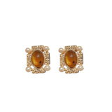 Mirad oval resin pearl geometry 925 silver needle earrings with retro palace style, niche temperament, high-end earrings