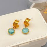 Vintage Irregular C-shaped Sapphire Blossomed Crystal Earrings, Small and Exquisite, Versatile, Personalized Earrings and Accessories
