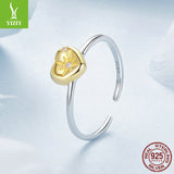 Yinziyun Original Couple's 18K Gold Plated Love Splicing Open Ring Starry Heart s925 Pure Silver Ring