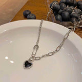 Black Love Necklace Female Pin Full Drill Ins Personality Fashion Retro Wild Collarbone Chain