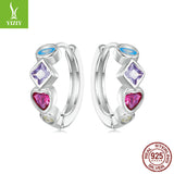 Silver Charm New Exquisite Sweet Color Zirconia Splicing Ear Buckle European and American Fashion Versatile s925 Pure Silver Earrings