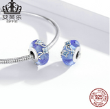 Original Sterling Silver Mystery Garden Glazed Bead S925 Silver Loose Bead Bracelet Blue Drop Oil Flower Charm