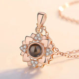 Sunflower Projection Necklace for Women in 100 Languages 520 Flower Projection Pendant Clavicle Chain Neck Chain