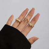 Geometric Metal Wind Lava Line Ring Set Irregular Smooth Surface Opening Texture Retro Rings